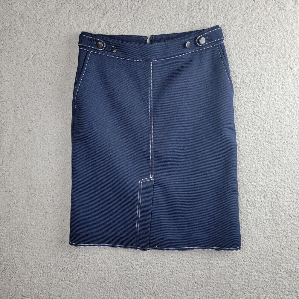 Ann Taylor Petite Pencil Skirt Womens 0P Blue Jeans Style Pockets Stretch